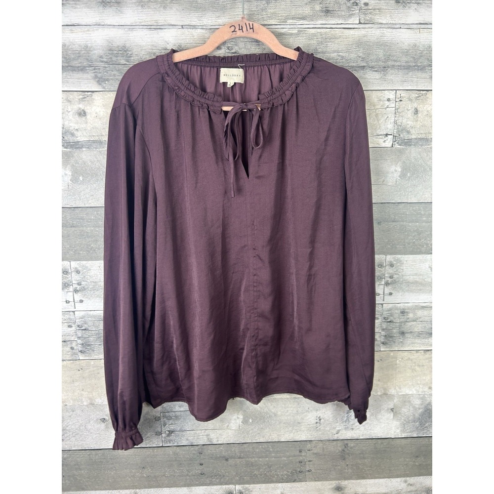 Melloday Women's Maroon Large Long Sleeve Blouse